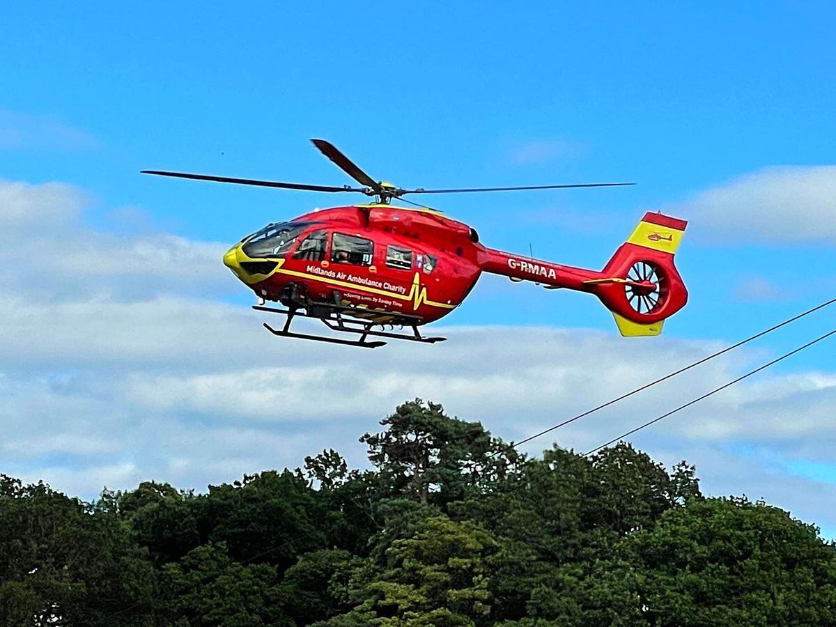 An air ambulance at Sunday's crash. Photo: Market Drayton Fire Station