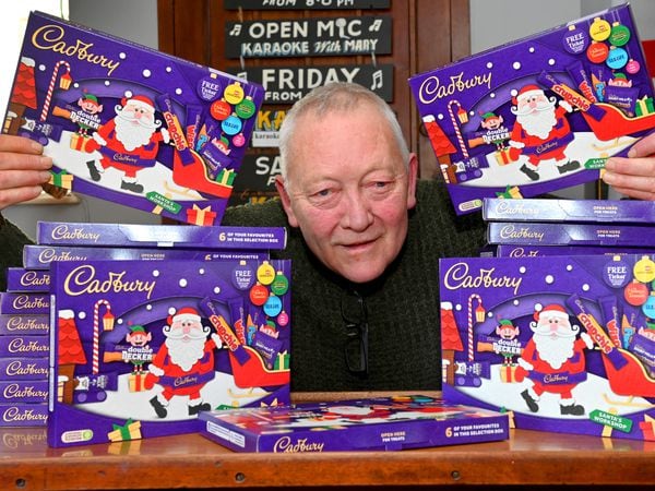 Landord Ed Lowe from The Plough Inn, Wellington, is collecting selection boxes to give out to local hospices and care homes