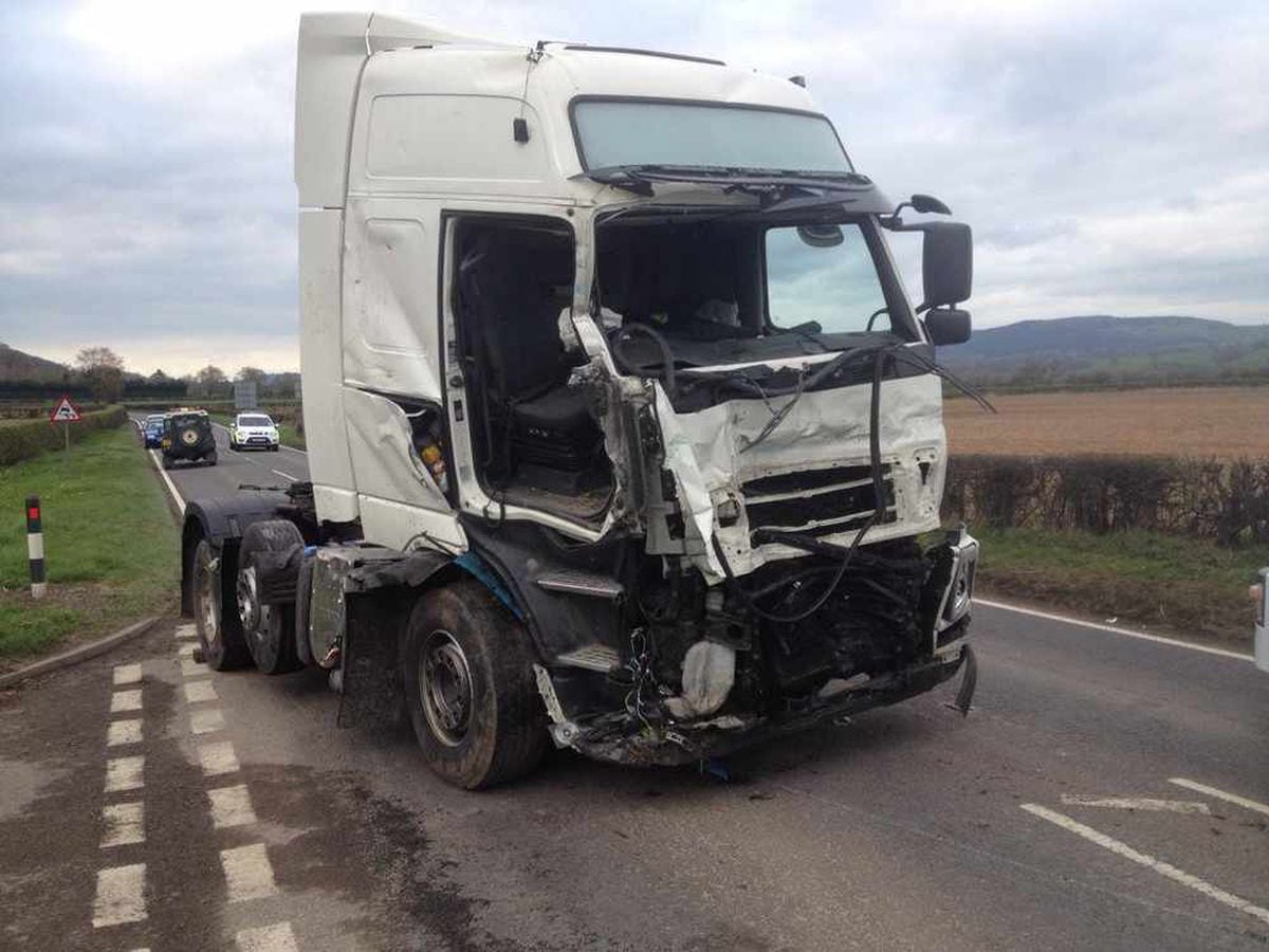 One of the lorries involved in the crash. Photo: @DPPNPTWelshpool