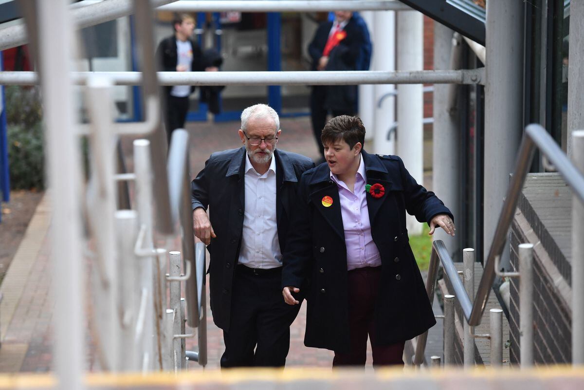 Jeremy Corbyn with Katrina Gilman, Labour's parliamentary candidate for Telford 