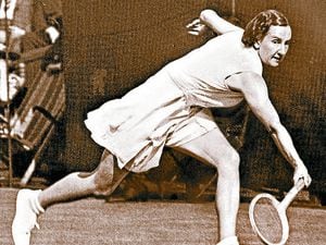 Dorothy Round in action on Wimbledon centre court against Betty Nuthall in 1936