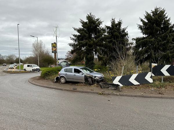 Police shared a photo of the damaged car stuck on the roundabout. Photo: North Shrops SNT