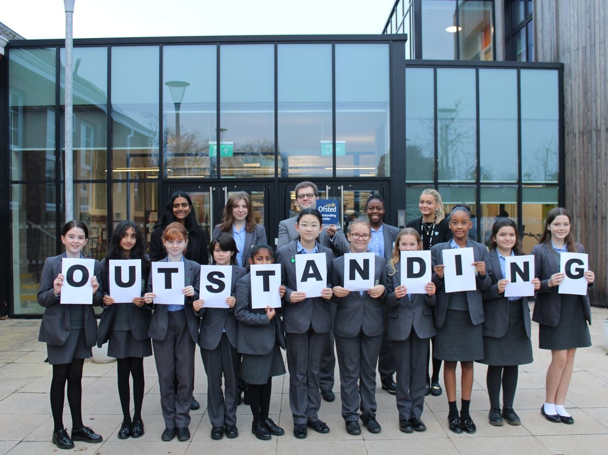 Pupils celebrating their "Outstanding" Ofsted report