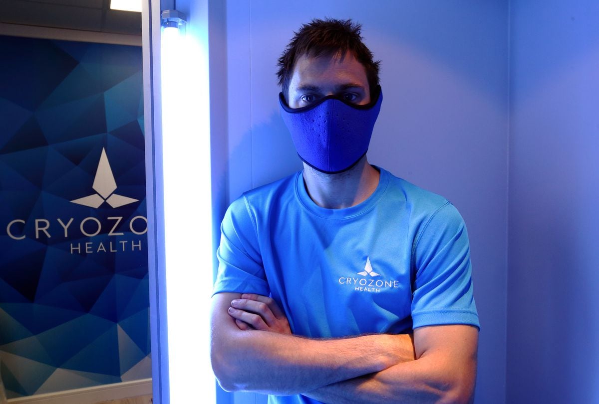Lee Morgan in a thermal mask inside Cryozone's freezing chamber