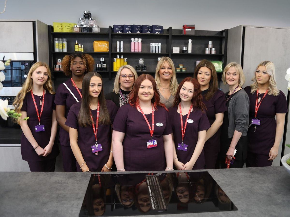 Deborah Mitchell with the Telford College delegation,from left, Daisy Poole, Houraye Sawadogo Rabo, Hollie Hilton, Charlotte Anson, Katie Duddell, Scarlett Lamb, Megan Sault, Suzanne Weston and Demi Willdigg