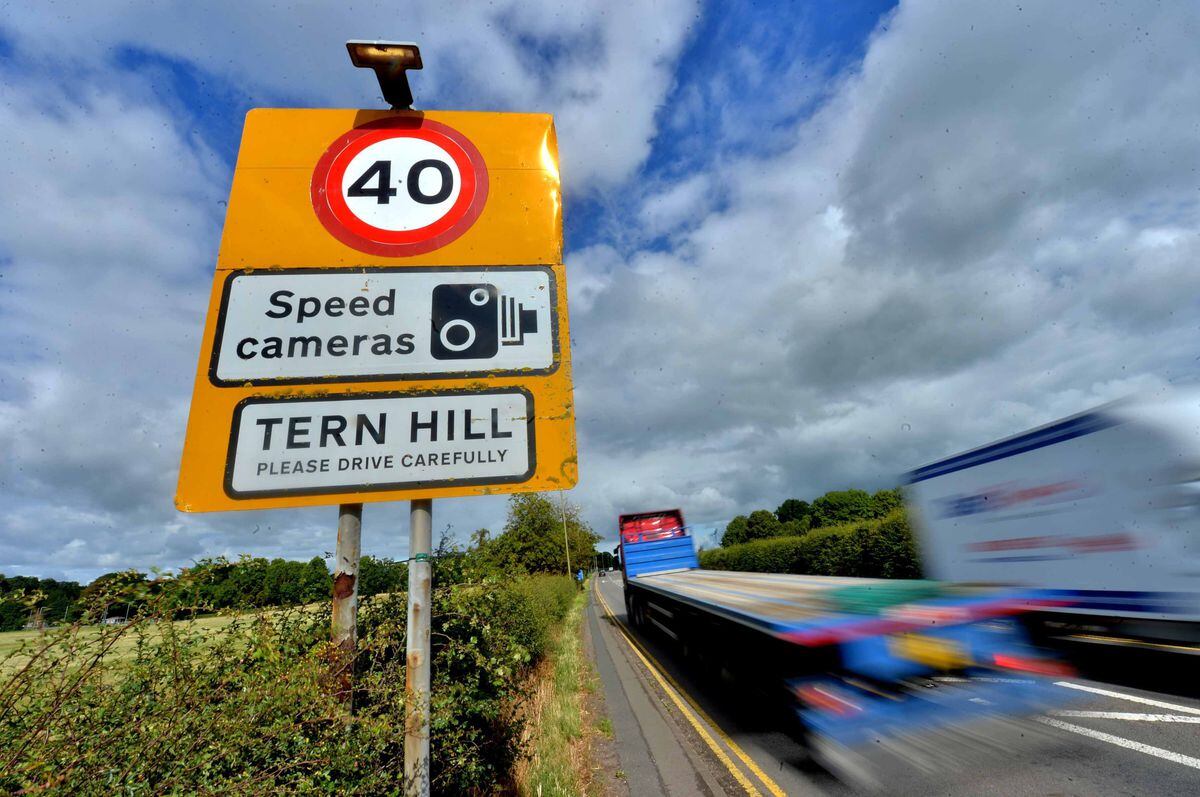 The A41 at Tern Hill, where the 40 sign has had to have a sticker put over the top of it