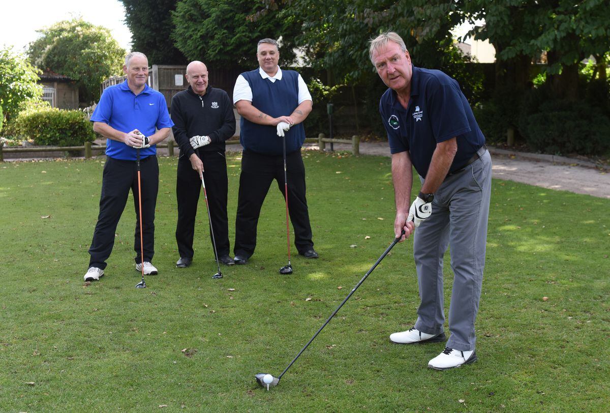 Wolverhampton Wanderers former players golf day at Oxley Golf Club. Steve Daley with Neil Watkins, Chris Walker and Andy King. Pics by Dave Bagnall. Pics by Dave Bagnall