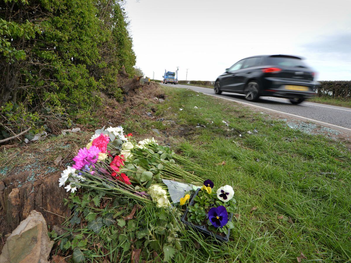 Tributes have been left at the scene of the crash on the A53