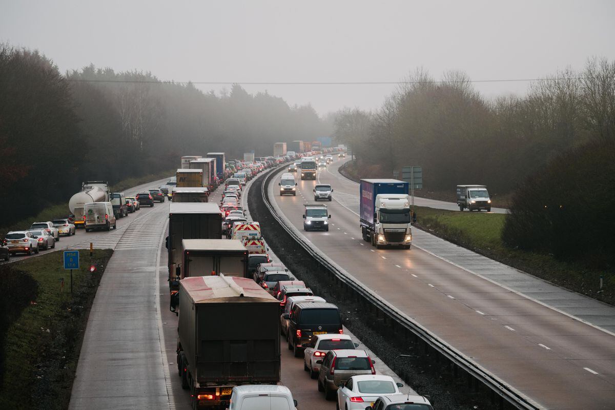 Traffic backs up on the M54 eastbound between J3 and J2