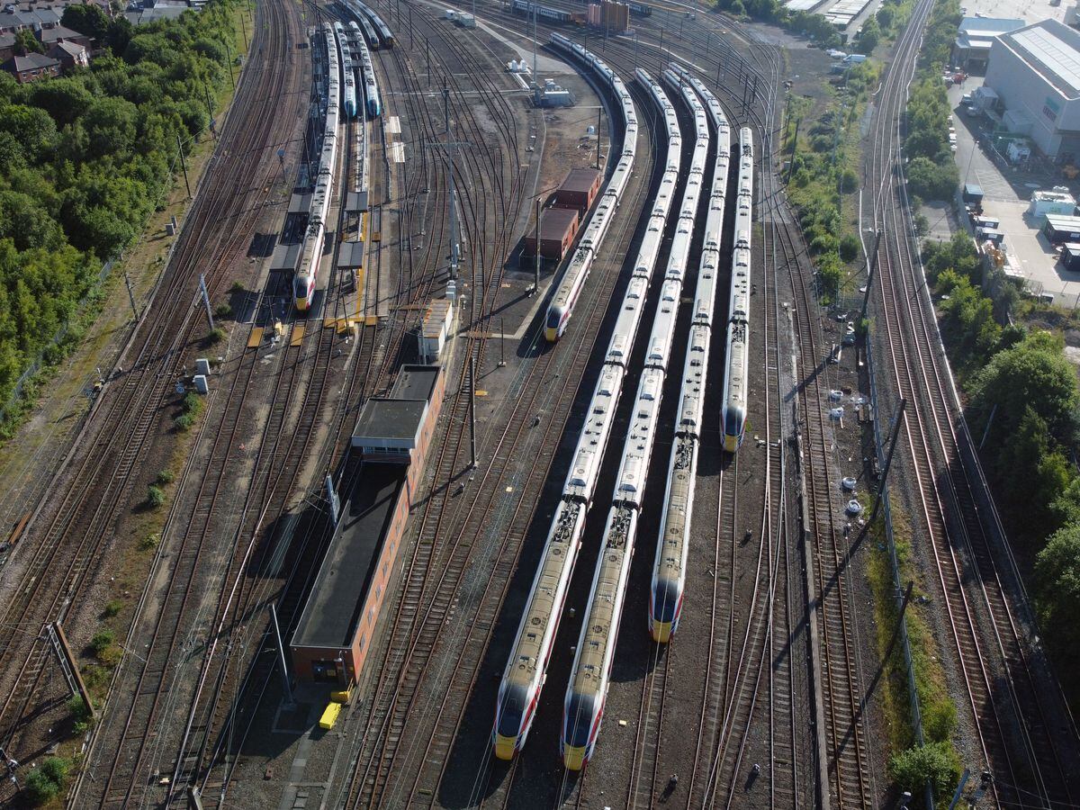 Trains sit in sidings in Newcastle