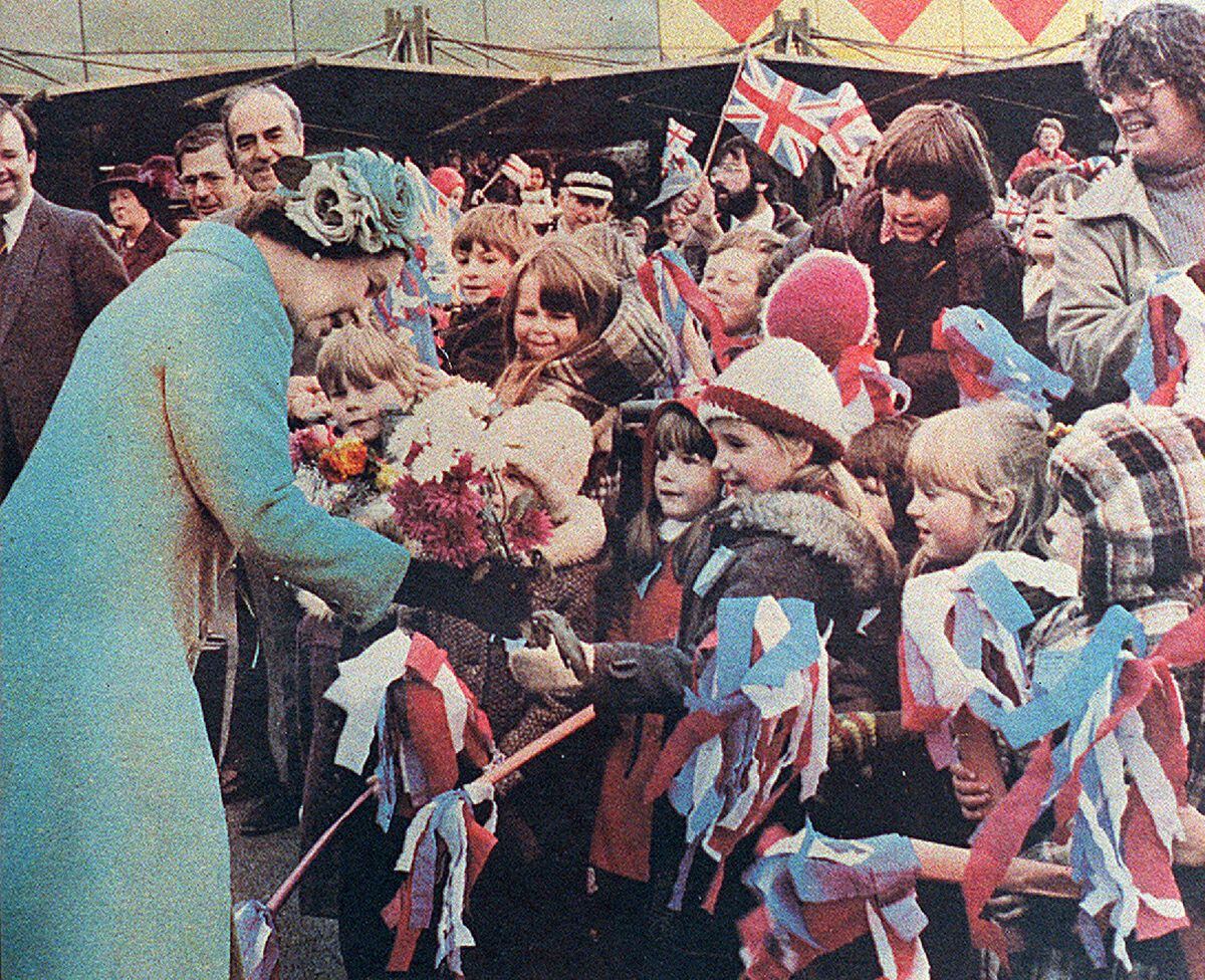 The Queen meets youngsters outside the Do It All store during her visit to Telford in 1981  Picture supplied by 91-year-old Winifred Holyhead, from Netherwood Residential Home, Shifnal, in 2006