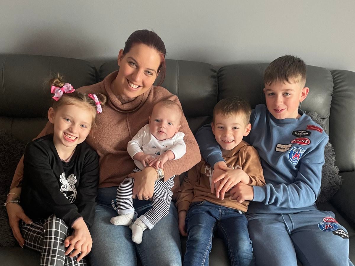 Mum Emma with her children baby Leo, Mia, six, Bobby, five and Cian, 13