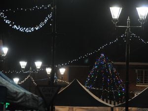 Christmas lights in Castle Square, Ludlow.
