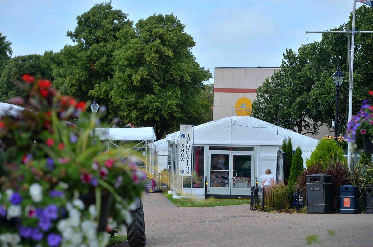 Tents going up for the Shrewsbury Flower Show.
