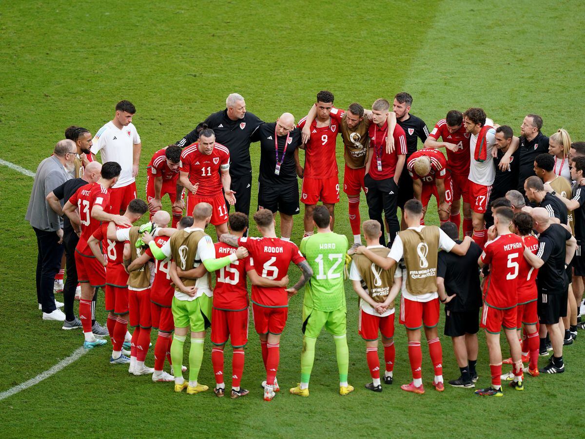 
              
Wales' Gareth Bale (11) appears dejected in the team huddle at full time after the FIFA World Cup Group B match at the Ahmad Bin Ali Stadium, Al-Rayyan. Picture date: Friday November 25, 2022. PA Photo. See PA story WORLDCUP Wales. Photo credit should read: Mike Egerton/PA Wire.


RESTRICTIONS: Use subject to restrictions. Editorial use only, no 
commercial use without prior consent from rights holder.
            
