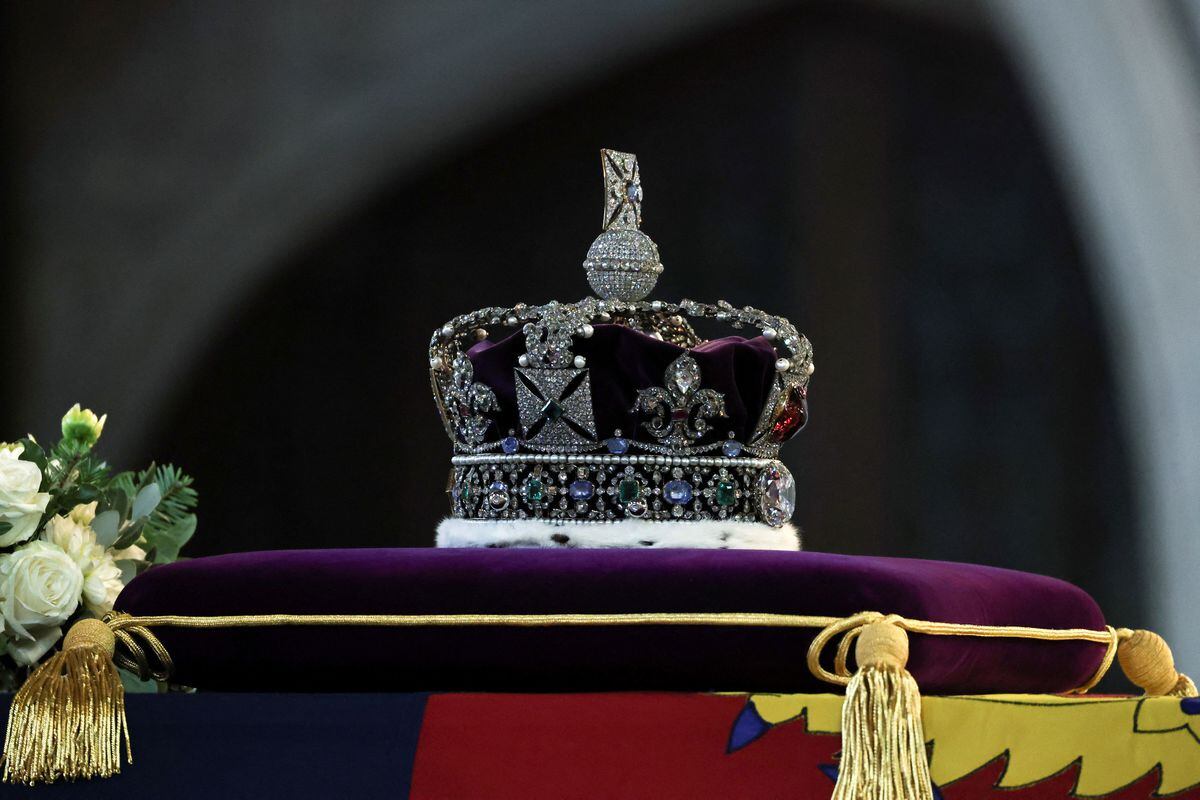 The Imperial Crown on top of the coffin of Queen Elizabeth II as it lies on the catafalque in Westminster Hall. Photo: Alkis Konstantinidis/PA Wire