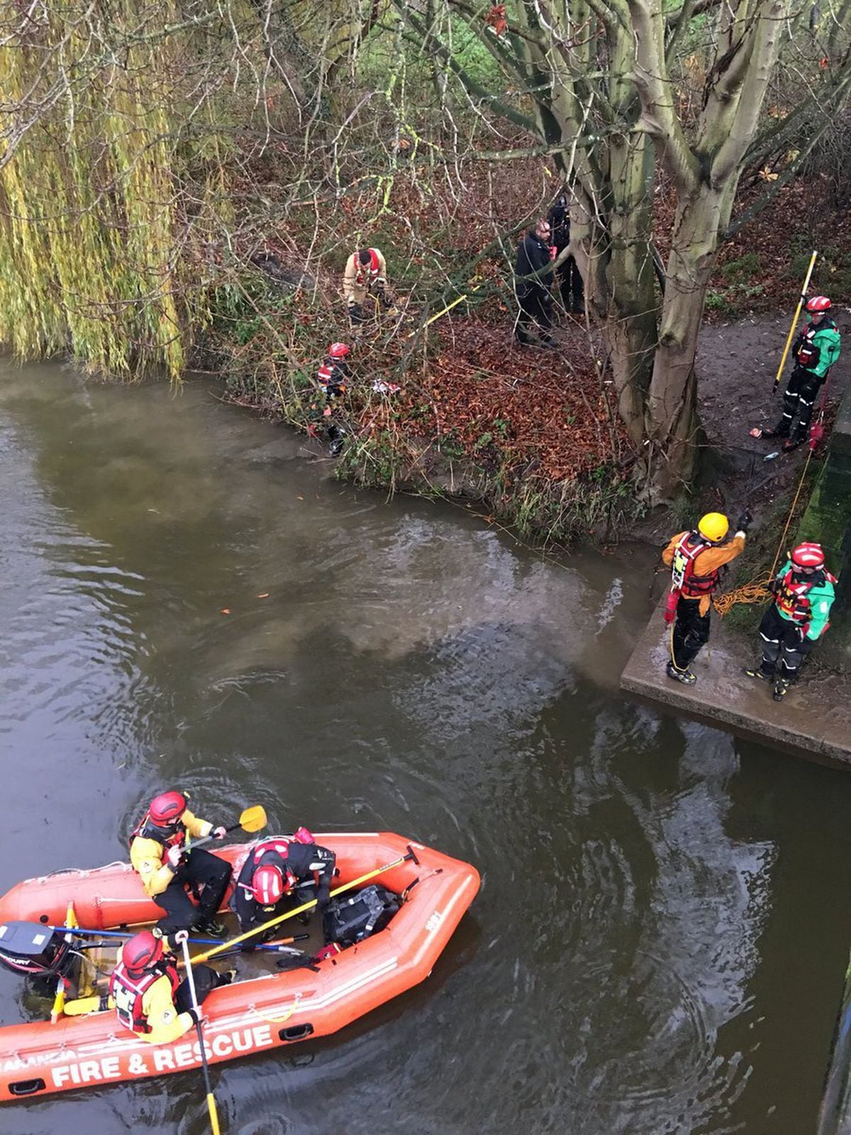 Search crews in the River Severn on Saturday. Photo: Hugh Mainwaring