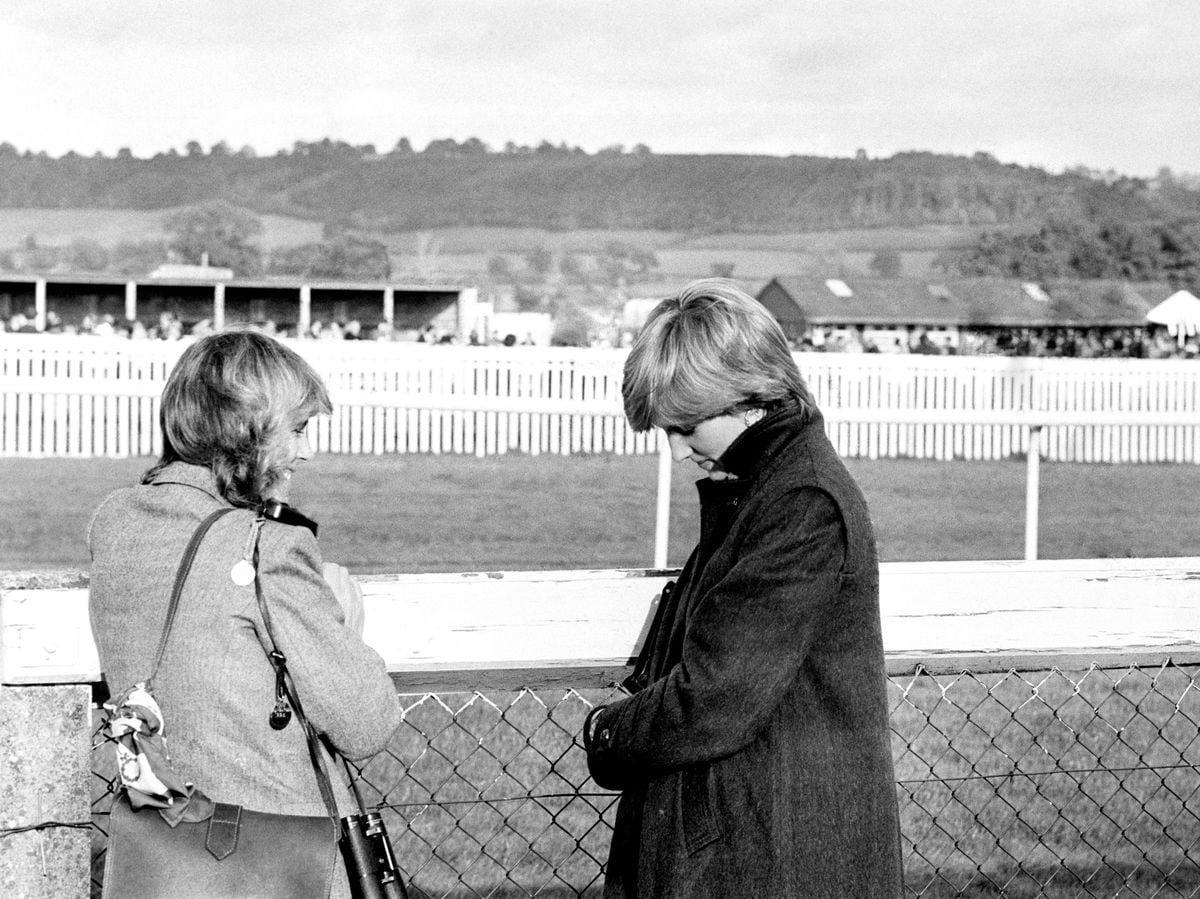 Camilla Parker-Bowles (left) and Lady Diana Spencer (later the Princess of Wales) at Ludlow racecourse to watch the Amateur Riders Handicap Steeplechase in which the Prince was competing.