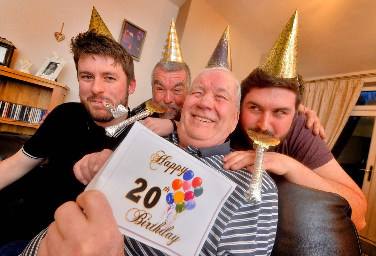 Norman Jones celebrates his 20th birthday with son Derek Jones, 55 and grandsons Tom Jones, 26, and Harry Jones, 23.