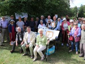  Local residents in the Clun valley join (seated from left) Dave Lewis of Shropshire Wildlife Trust, Philip Dunne MP, and Mary Eminson of Clun Cllimate & Environment Group.