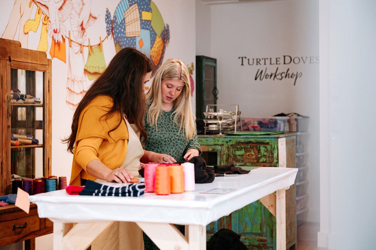 Simone Goward and Emily Cox in the Turtle Doves workshop