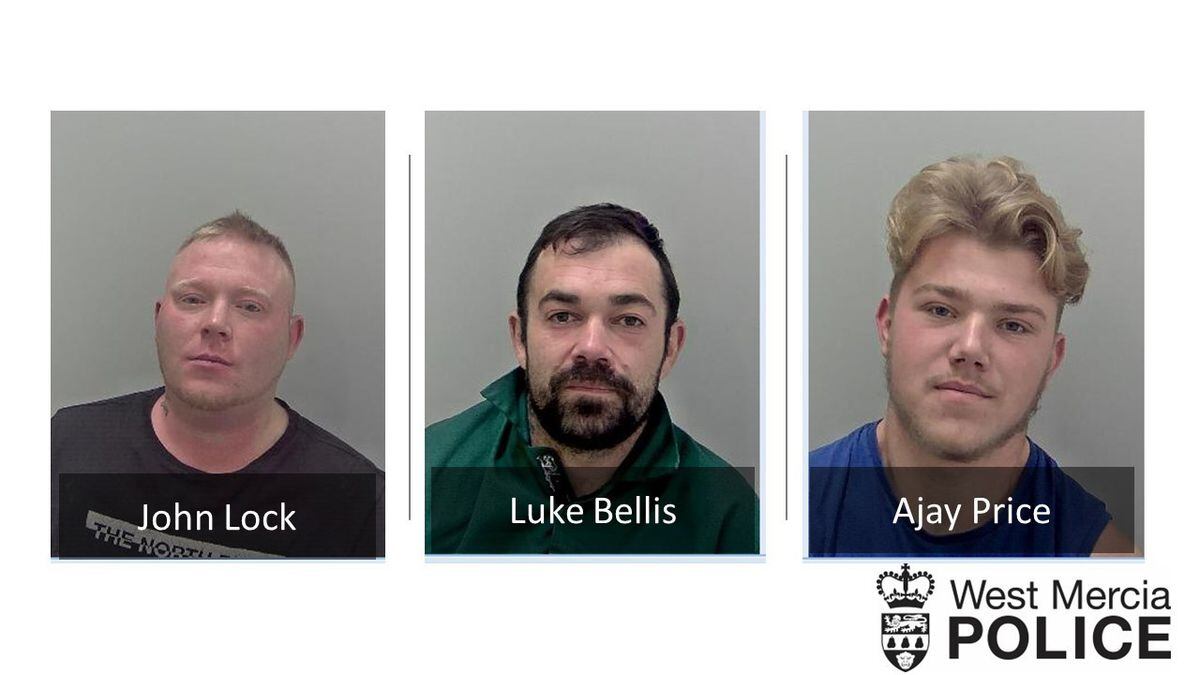 John Lock, left, Luke Bellis, middle, and Ajay Price, right, have all been given long jail terms. Photo: West Mercia Police