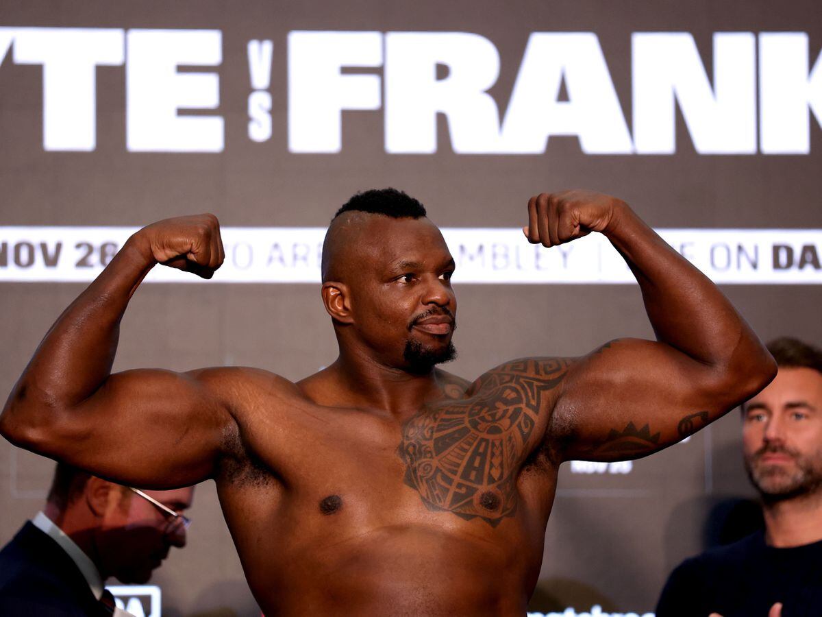 Dillian Whyte during weigh-in for his fight against Jermaine Franklin at Wembley