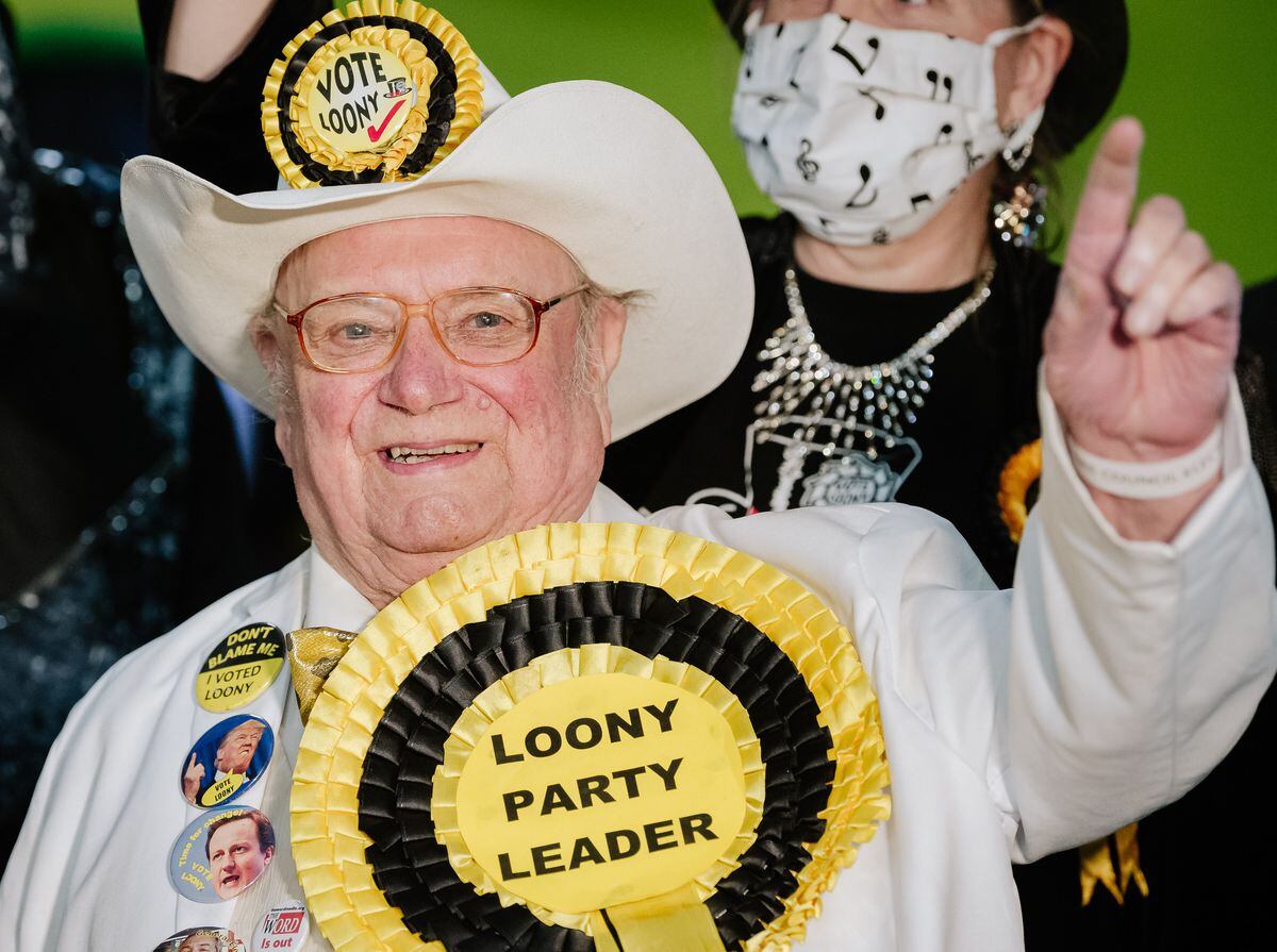 Howling Laud Hope of The Official Monster Raving Loony Party at Shrewsbury Sports Village