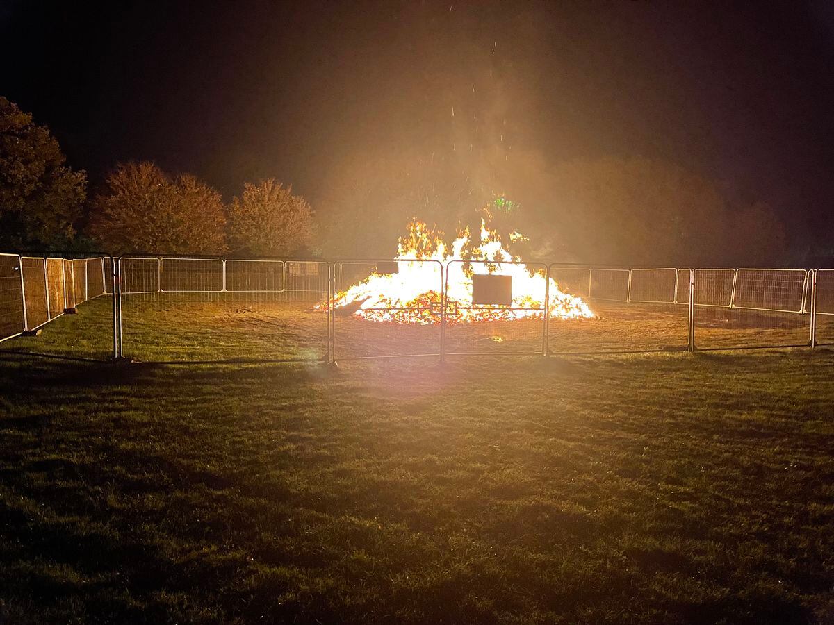 The bonfire was set alight in an arson attack last night 