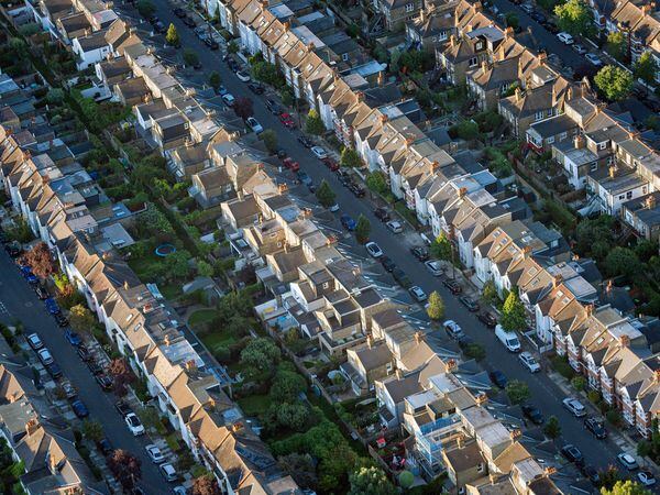 An aerial view of terraced houses