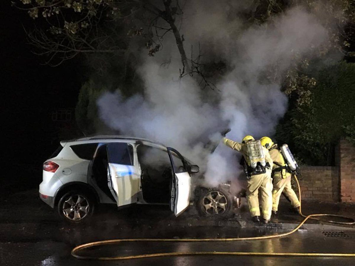 Car fire pictures by Market Drayton Fire Station