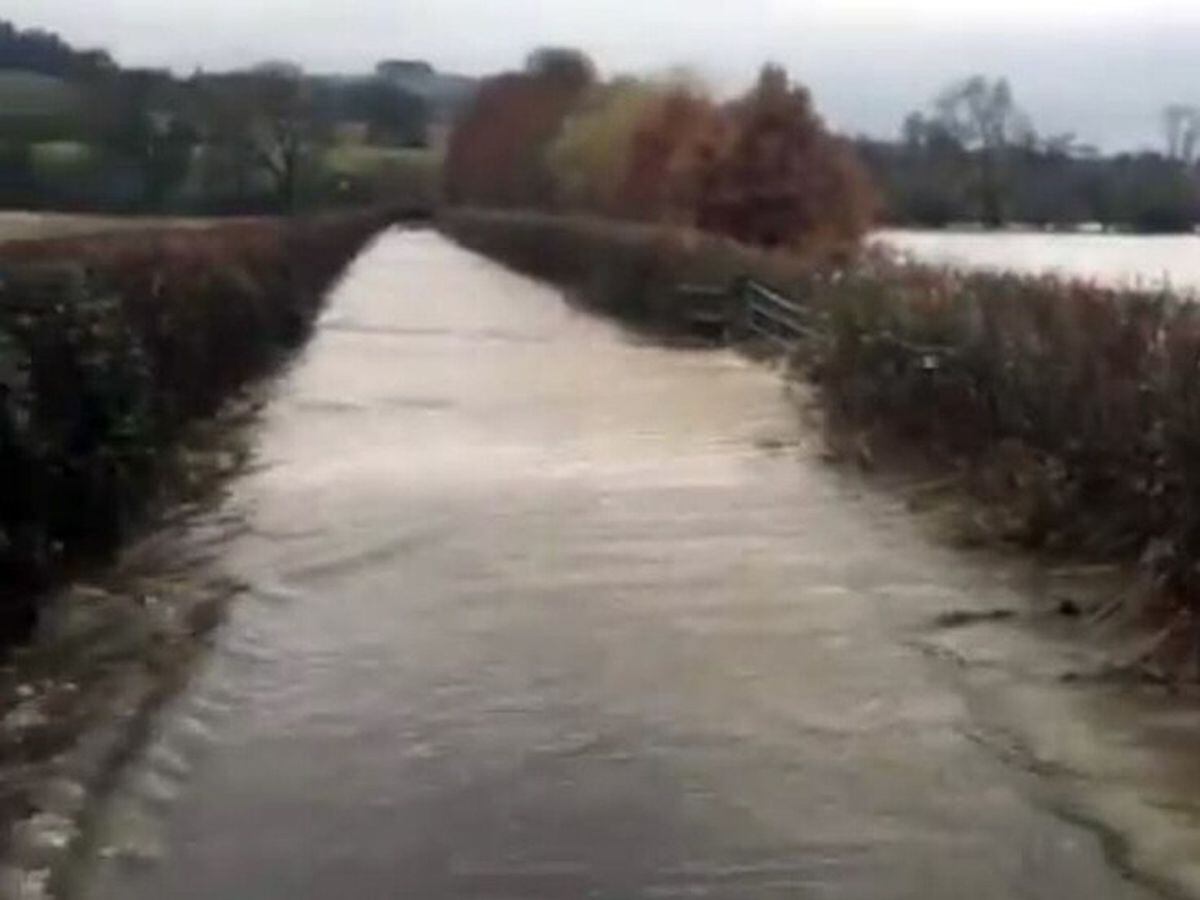Video grab of flooding in Clun Valley by @DaveThroupEA