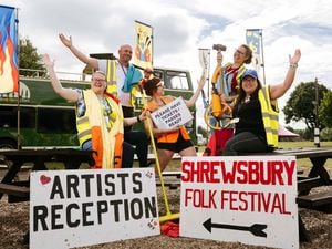 Preparing for Shrewsbury Folk Festival are Alison Jackson, Dan Sheffield, Katrin Richards, Melissa Roberts and Helen Beck