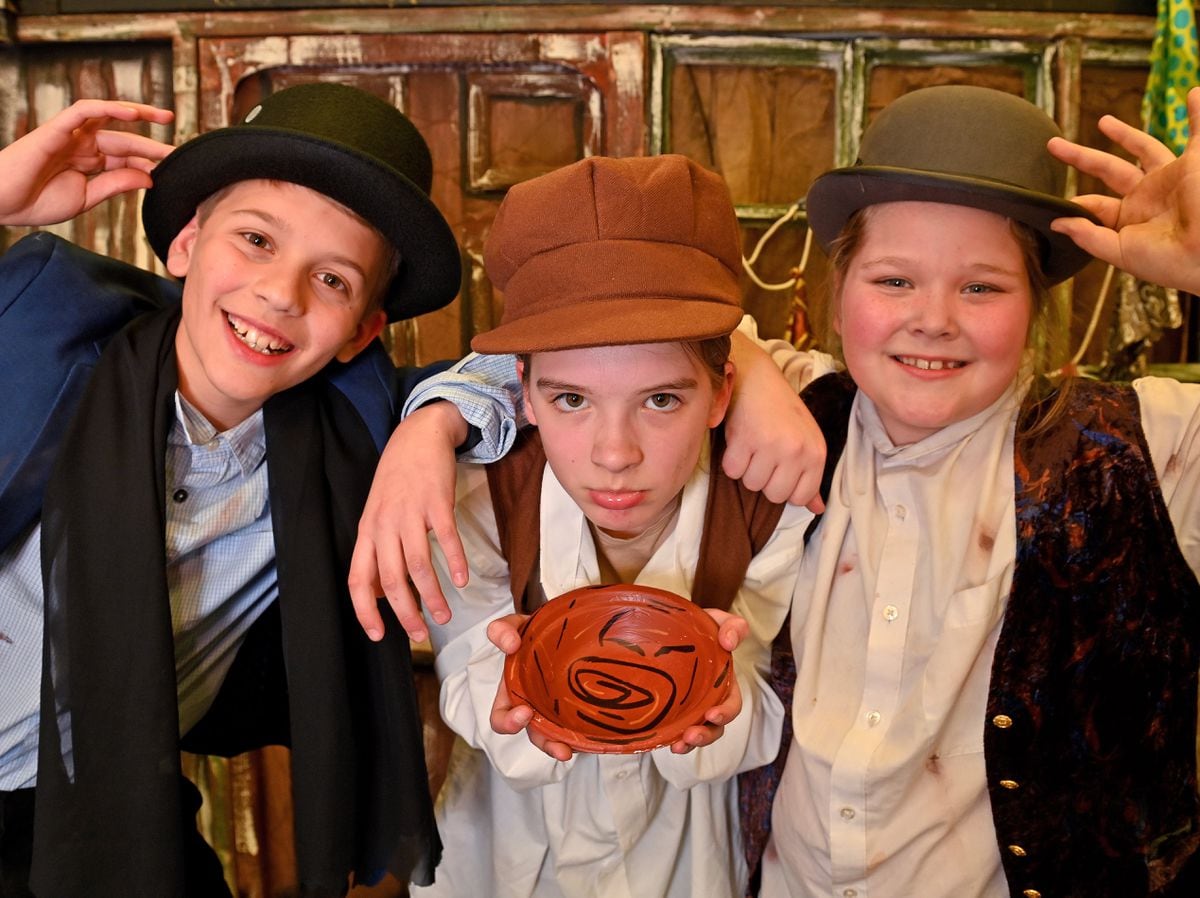 Rosina Hickman as Oliver, with Louie Peagam as the Artful Dodger and Caitlyn Page as Charlie