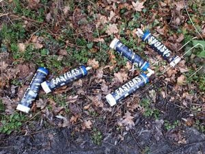 Large gas canisters left at the car park and green space by The Lodge at The Bell Rec. Photo: Telford Police.