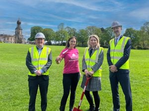 Representatives from Morris Property and Shropshire Festivals at Shrewsbury’s Quarry, James West - Chief Operating Officer, Beth Heath - Director of Fun, Claire Brown - Group Communications Manager, and Steve Flavell - Construction Manager.