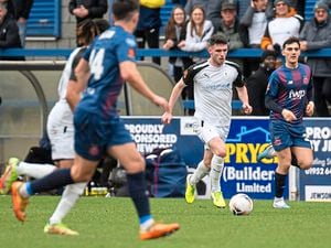 Bucks’ Adam Livingstone in action against AFC Fylde at the weekend. Right, Telford are waiting on the fitness of Jamie Allen after injury.