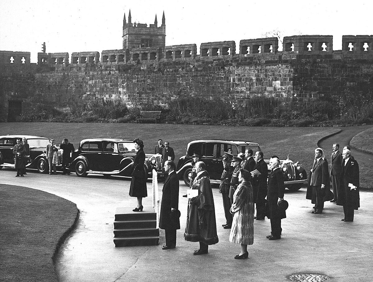 The Queen and Prince Philip at Shrewsbury Castle in October, 1952