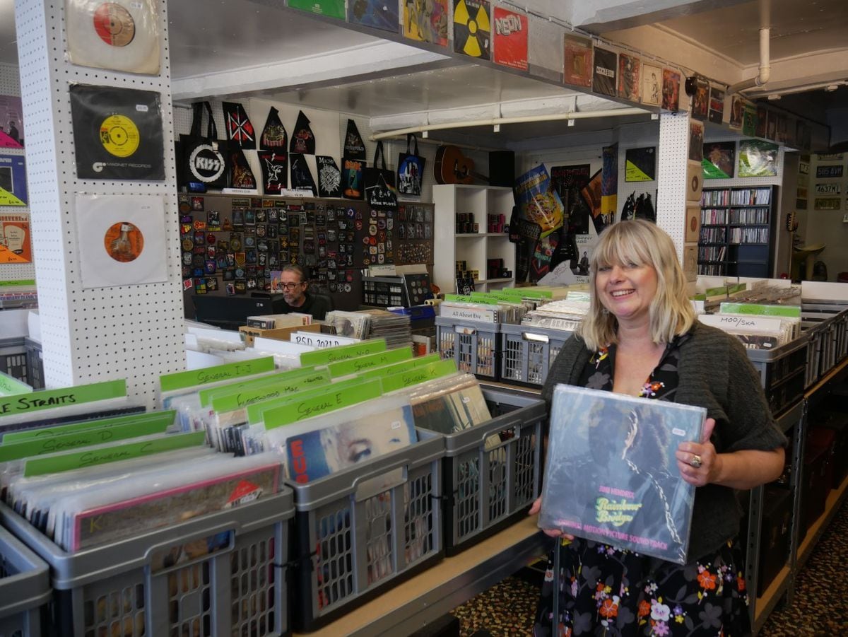 Claire Williams in the Diesel Record shop in Knighton