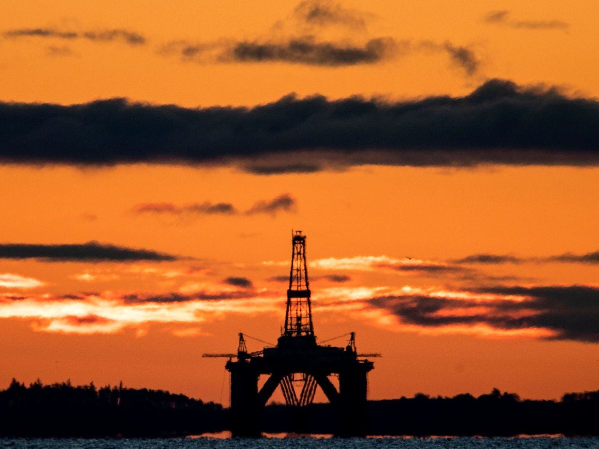 Oil platform at sunset