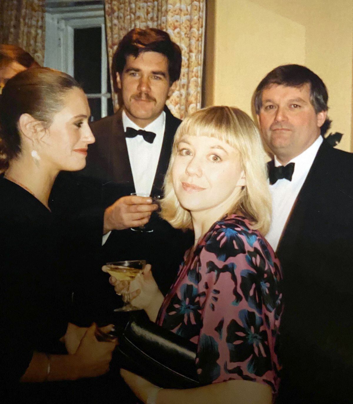 John (with moustache) and his then wife Anne on the left at an evening gathering hosted by Gerald and Ann Acton in Broad Street, Ludlow, in about 1985. John says: "Far right is Roger Evans, who has become quite renowned in farming circles for his quaint and amusing publications regarding agriculture."