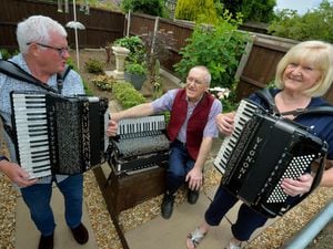 From left, Les Gallemore, Keith Hackett, and Pat Gallemore, are inviting accordion players to join the club.