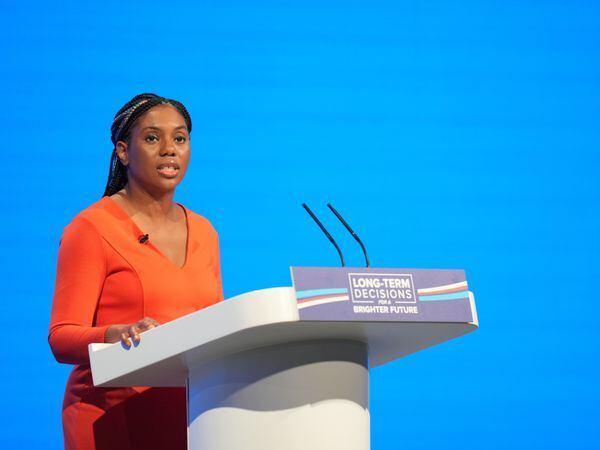 Business Secretary Kemi Badenoch delivers a speech during the Conservative Party annual conference at the Manchester Central convention complex