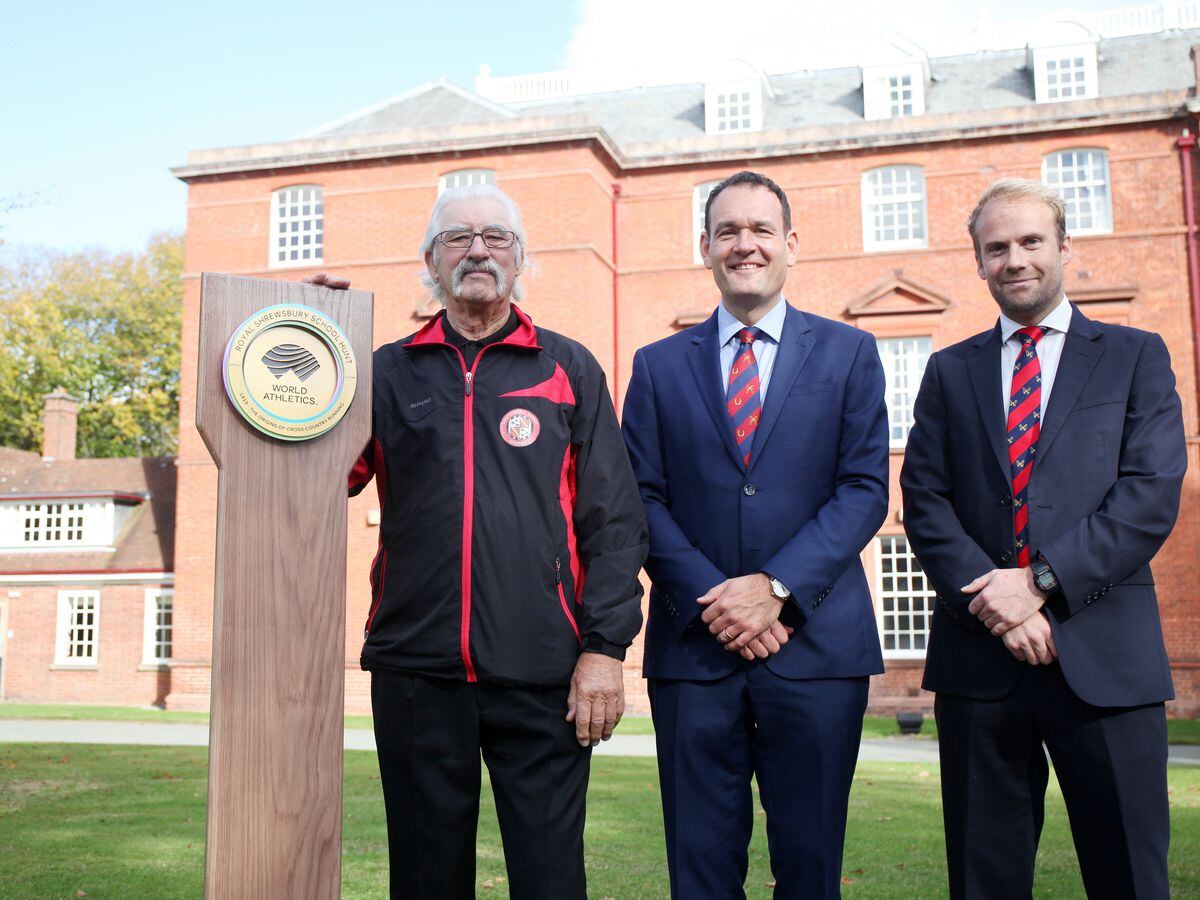 Former world record holder Dave Bedford (left) was the guest of honour for the unveiling at Shrewsbury School.