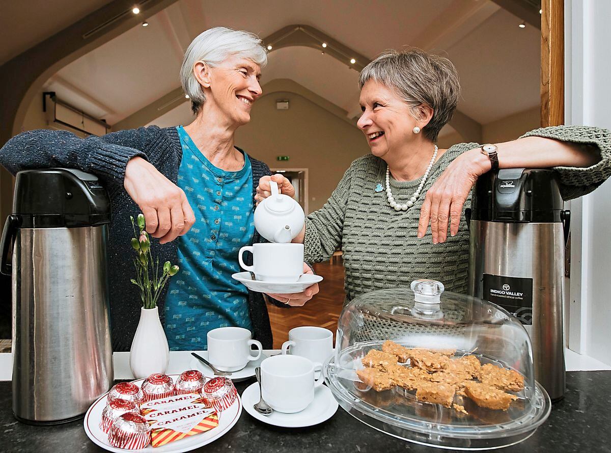 Andrea Graham, left and Sue Stefiuk preparing tea and cakes at the new dementia cafe at Shrewsbury Baptist Church