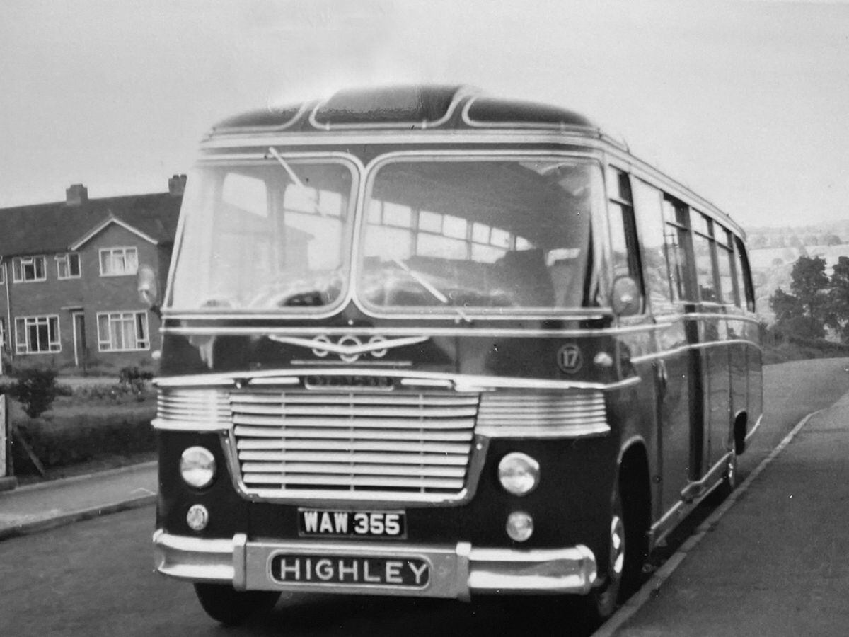 One of Whittles' coaches used by fishermen and caravanners, pictured in Highley in 1964 or 1965