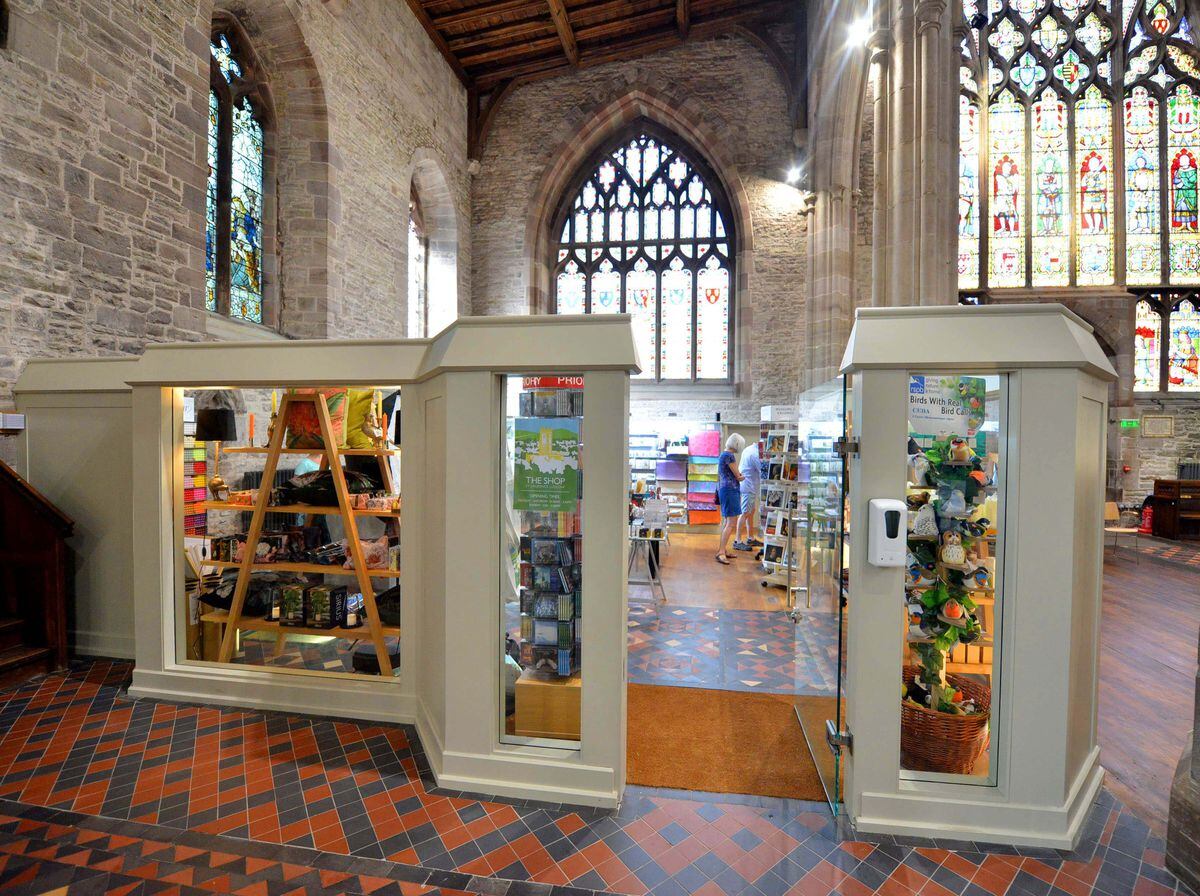 Inside Ludlow St Laurence's Church and its shop