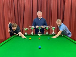 Simon Baynes with members of the Cefn Mawr snooker team