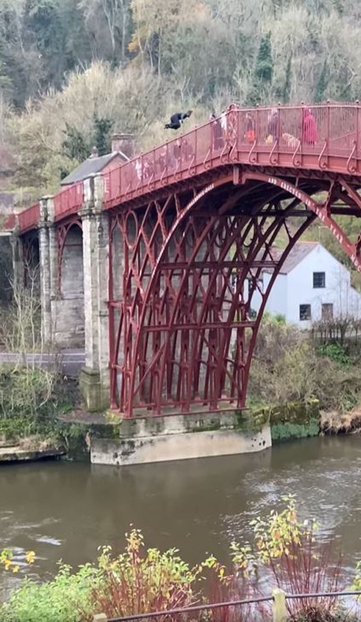 A person was seen jumping from the historic Iron Bridge over the weekend.