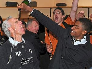 Mark Little risks a transfer to Halifax as he soaks boss Mick McCarthy as Wolves celebrate winning promotion to the Premier League in 2009